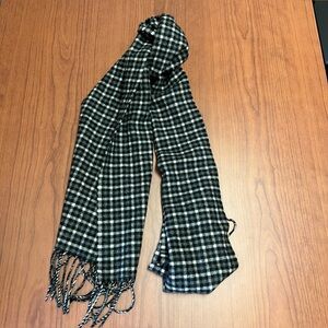 Enzo Mantovani 100% Cashmere Black White Check Scarf 12x60 Fringe Soft Luxurious